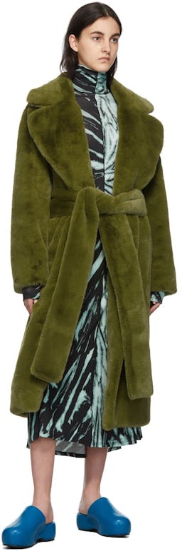 Green Faux-Fur Belted Coat: additional image