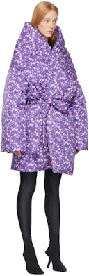 Purple Graphic Flower Scooter Coat: additional image