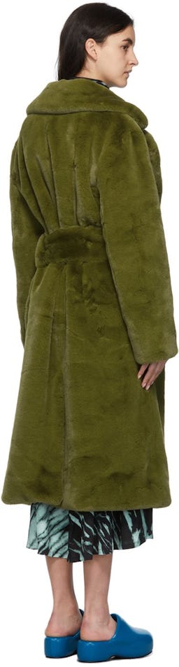 Green Faux-Fur Belted Coat: additional image