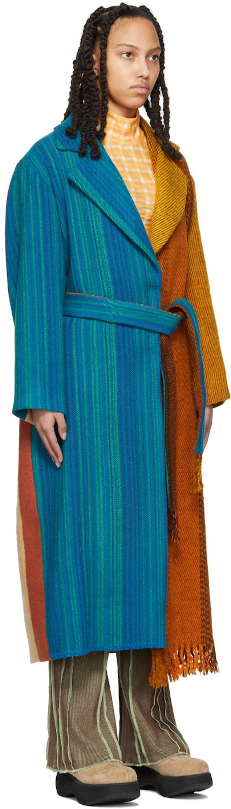 Brown & Blue Wool Lola Coat: additional image