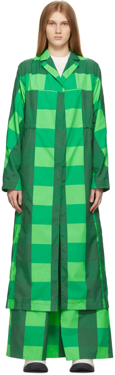 Green Check Long Coat: image 1