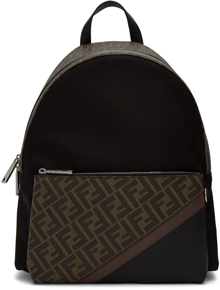 Black 'Forever Fendi' Fabric Backpack: image 1