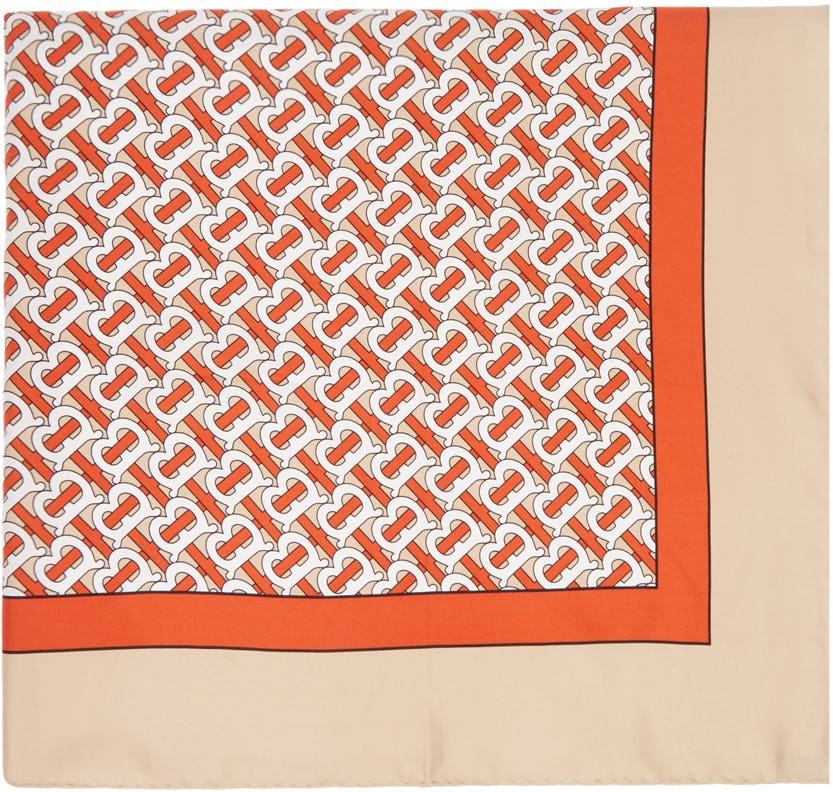 Beige Silk Monogram Scarf: image 1