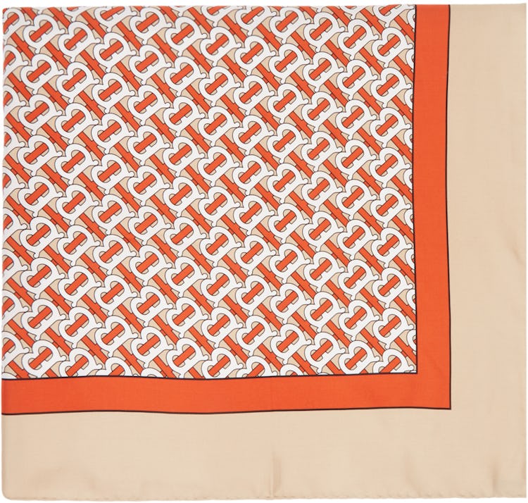 Beige Silk Monogram Scarf: image 1