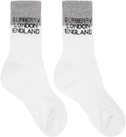 White & Grey Two-Tone Intarsia Logo Socks: image 1
