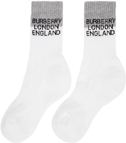White & Grey Two-Tone Intarsia Logo Socks: additional image