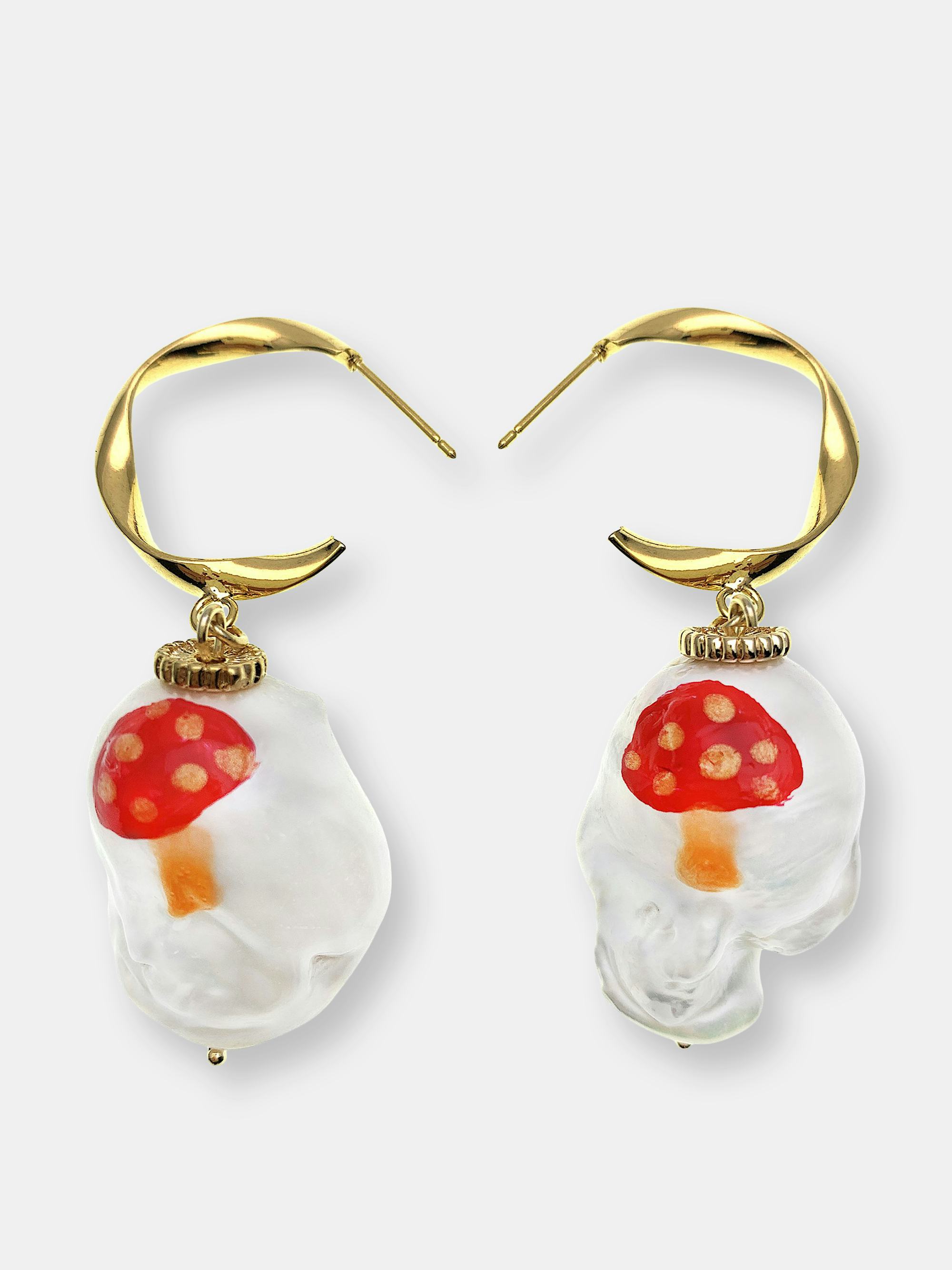 Hand Painted Mushroom Baroque Pearl Hook Earrings: image 1