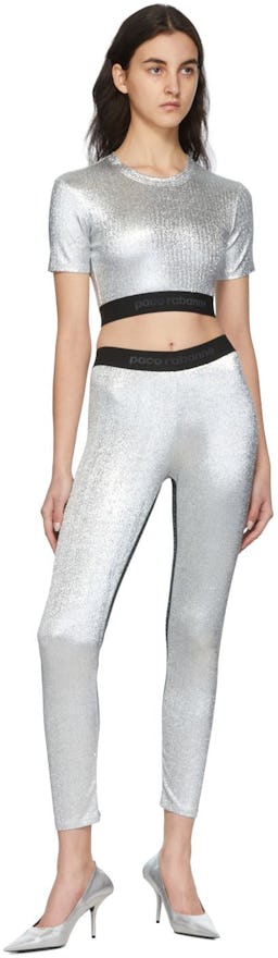 Silver Lurex Jersey Bodyline Sport Leggings: additional image