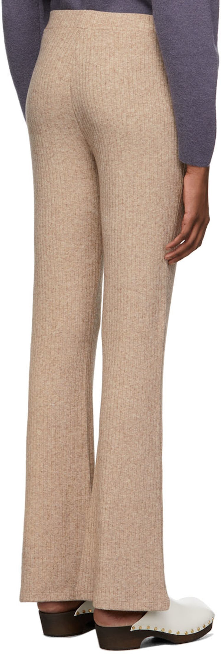 Beige Rib Flared Pants: additional image