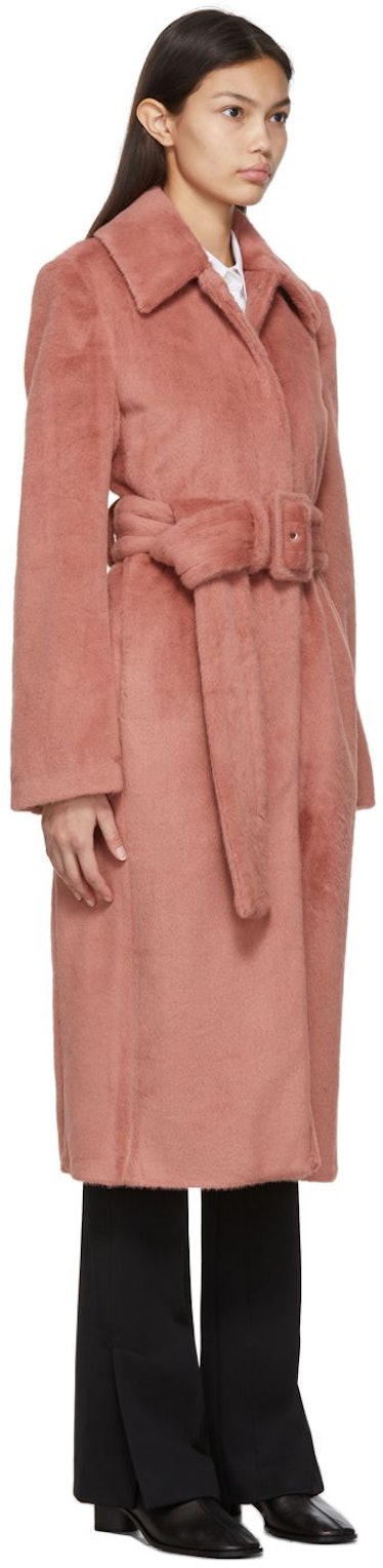 Pink Belted Faux Fur Coat: image 1