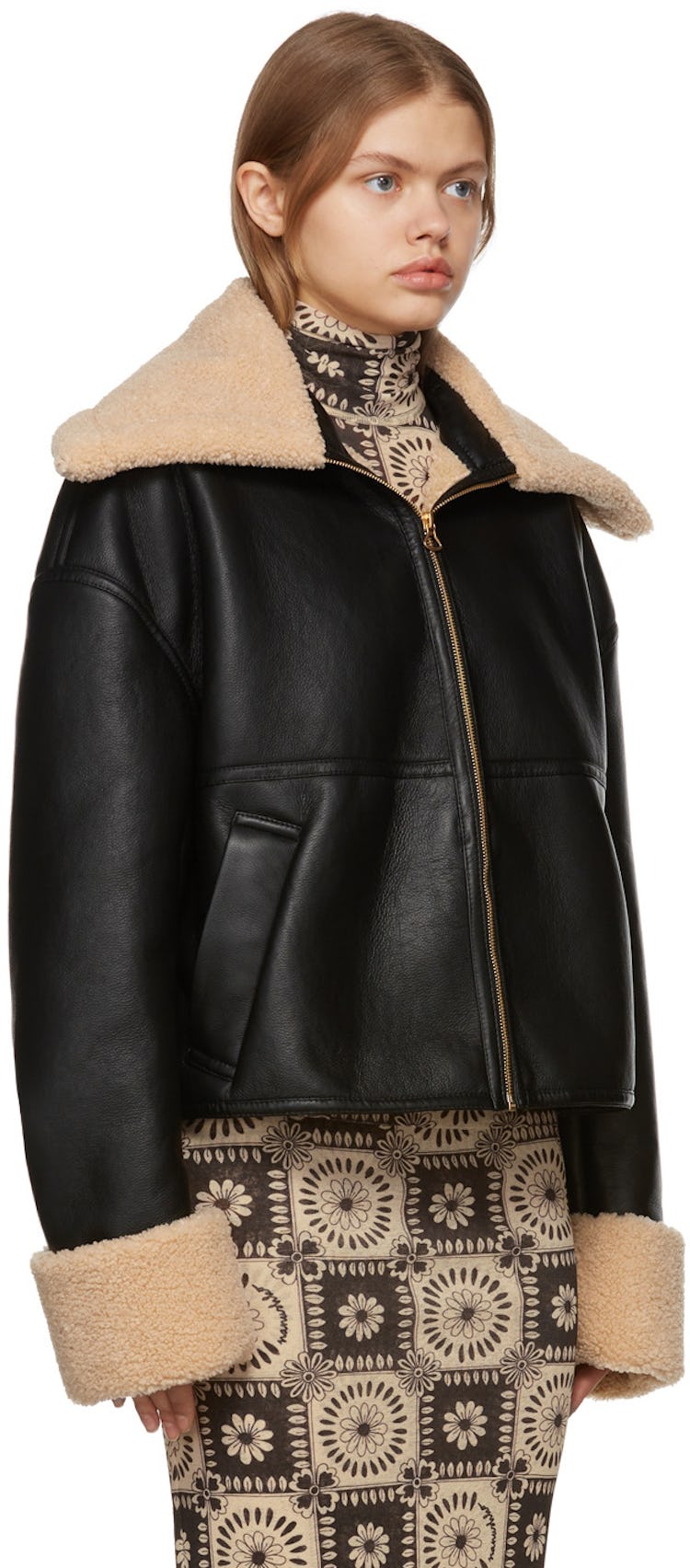 Black Vegan Shearling Nael Aviator Jacket: additional image