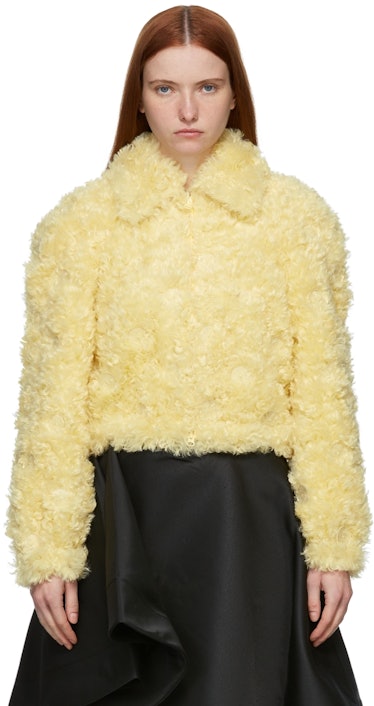 Yellow Faux-Shearling Cropped Jacket: image 1