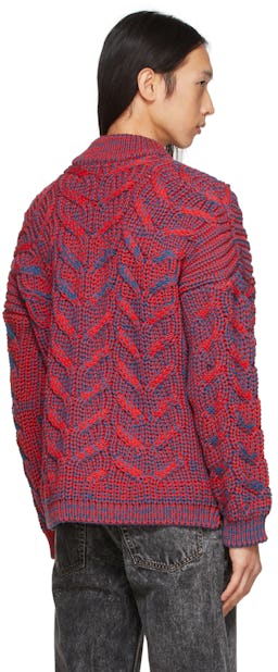 Red & Navy Wool Cable Knit Sweater: additional image