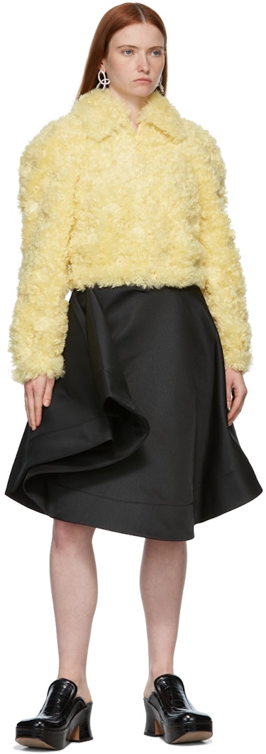 Yellow Faux-Shearling Cropped Jacket: additional image