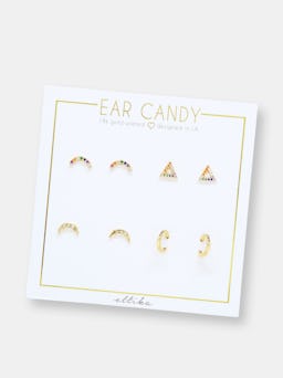 Rainbow Crystal & 18k Gold Plated Set Of 4 Stud Earrings: additional image