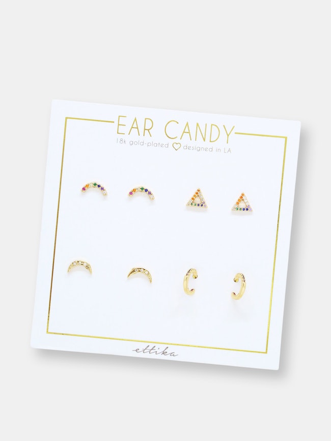 Rainbow Crystal & 18k Gold Plated Set Of 4 Stud Earrings: additional image