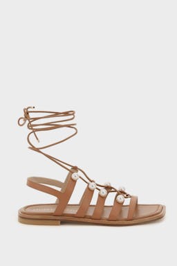 Stuart Weitzman Goldie Lace-up Sandals With Pearls: image 1