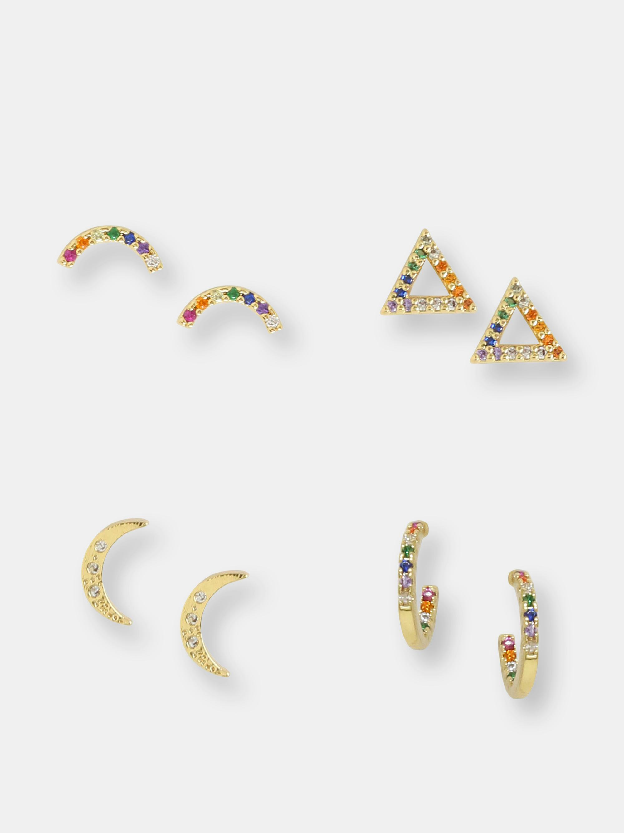 Rainbow Crystal & 18k Gold Plated Set Of 4 Stud Earrings: additional image