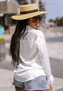 Faux Feather Trim White Blouse: additional image