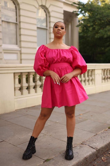 Puff-sleeved Pink Poplin Dress: additional image