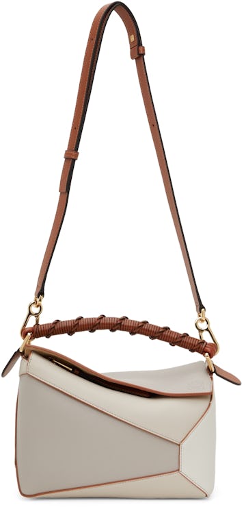 Taupe & Off-White Small Puzzle Edge Shoulder Bag: image 1