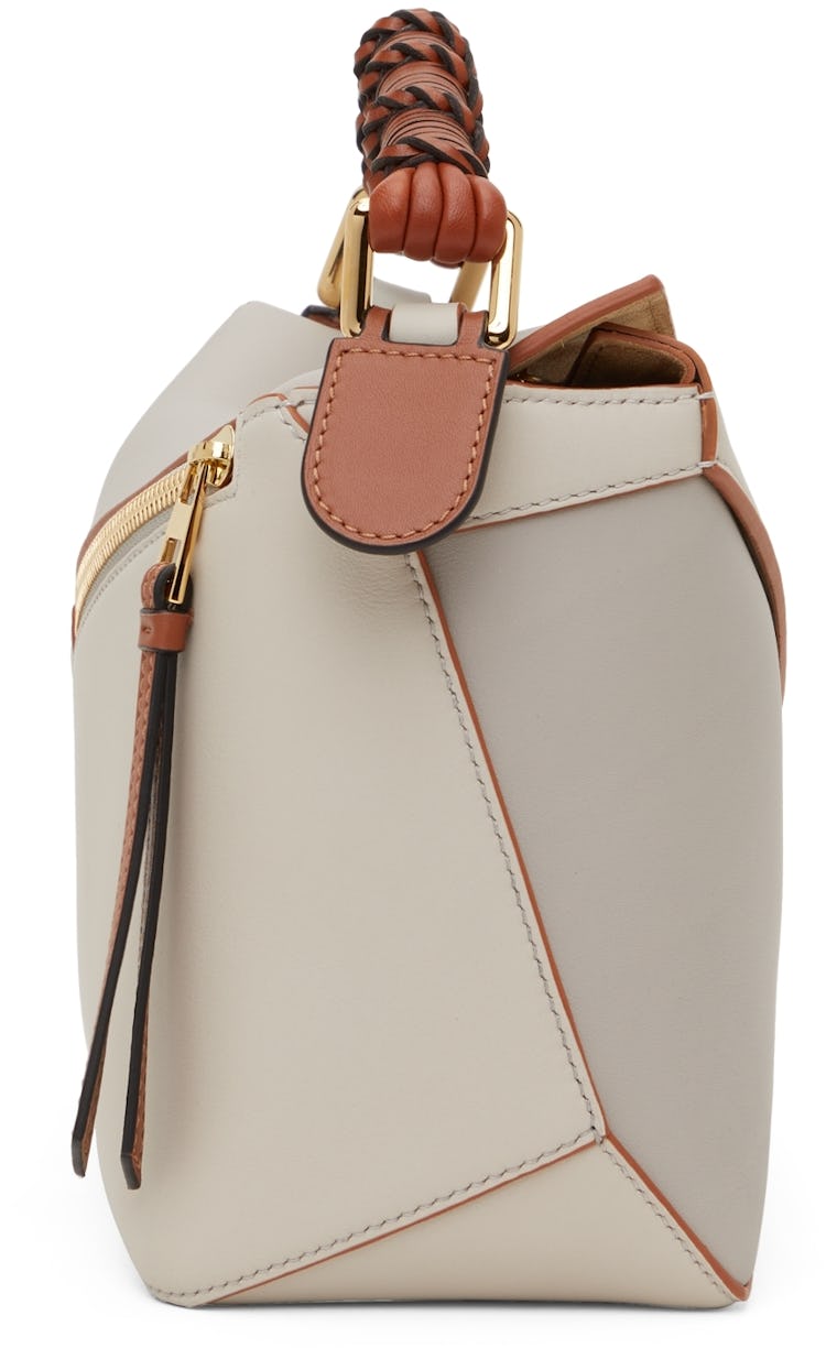 Taupe & Off-White Small Puzzle Edge Shoulder Bag: additional image