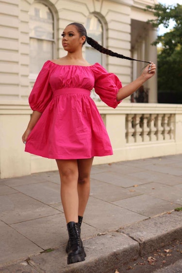Puff-sleeved Pink Poplin Dress: image 1