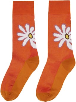 Orange Jacquard 70’s Flower Socks: image 1