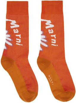 Orange Jacquard 70’s Flower Socks: additional image