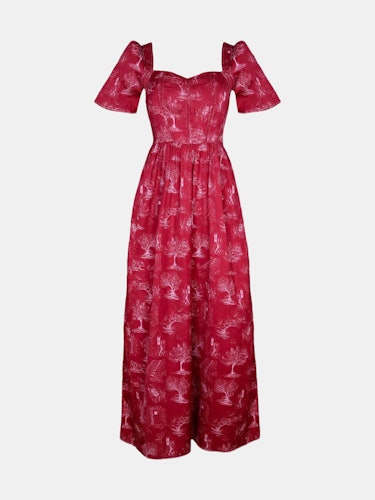 Beatrice Maxi Dress with Sweetheart Neckline / Ruby Red + Alabaster Cotton Toile: additional image