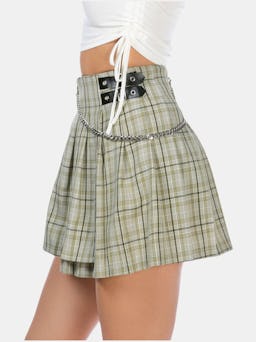Slate Plaid Chain Detail Mini Skirt: additional image