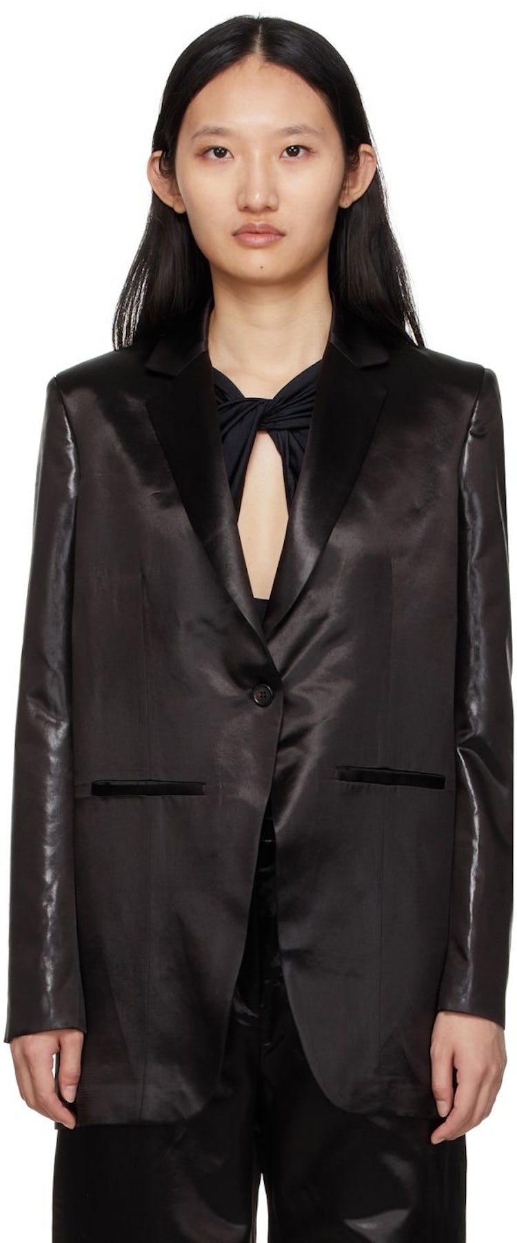 Black Faux-Leather Blazer: image 1