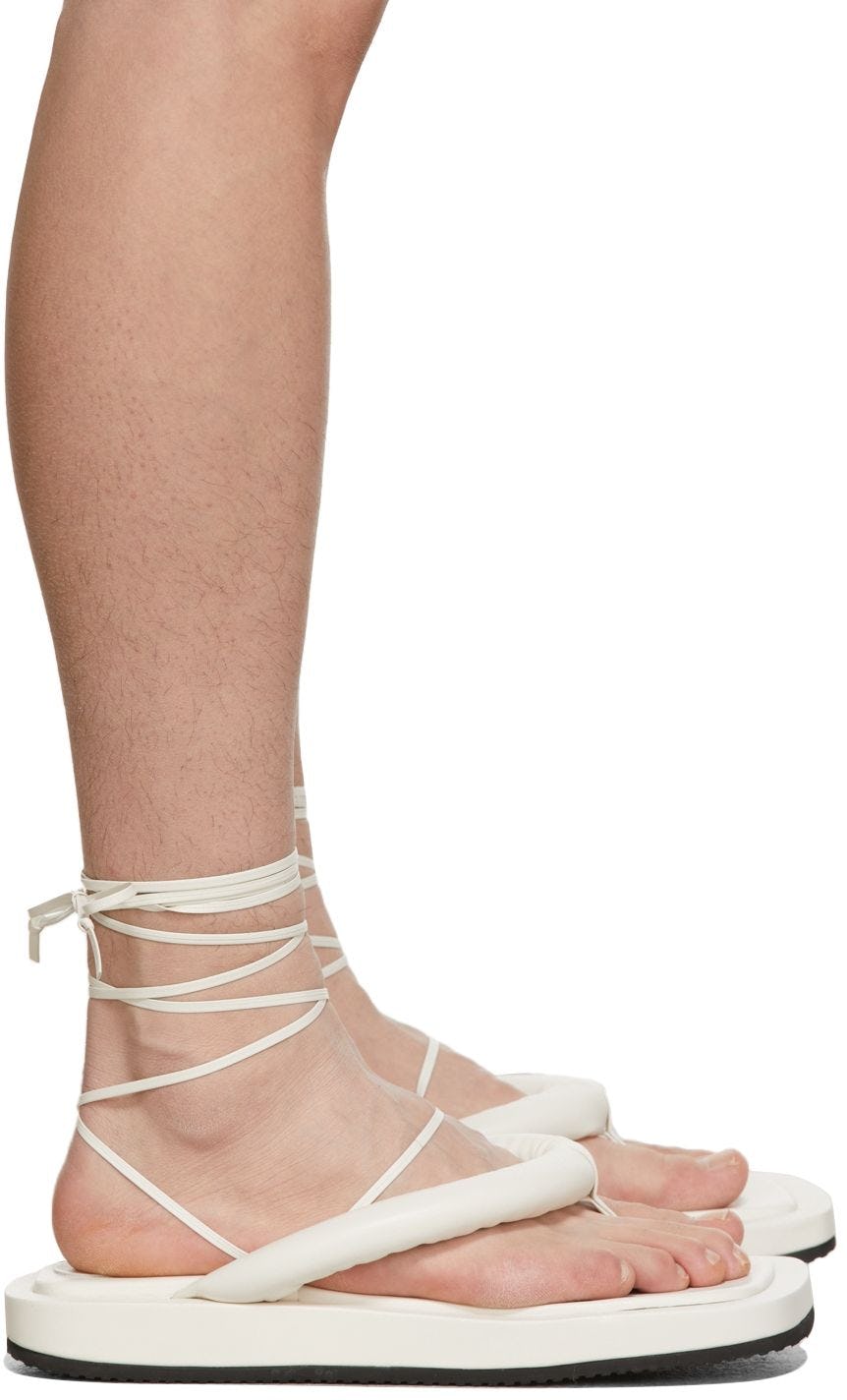 White Lambskin Wrap Around Flip-Flops: image 1