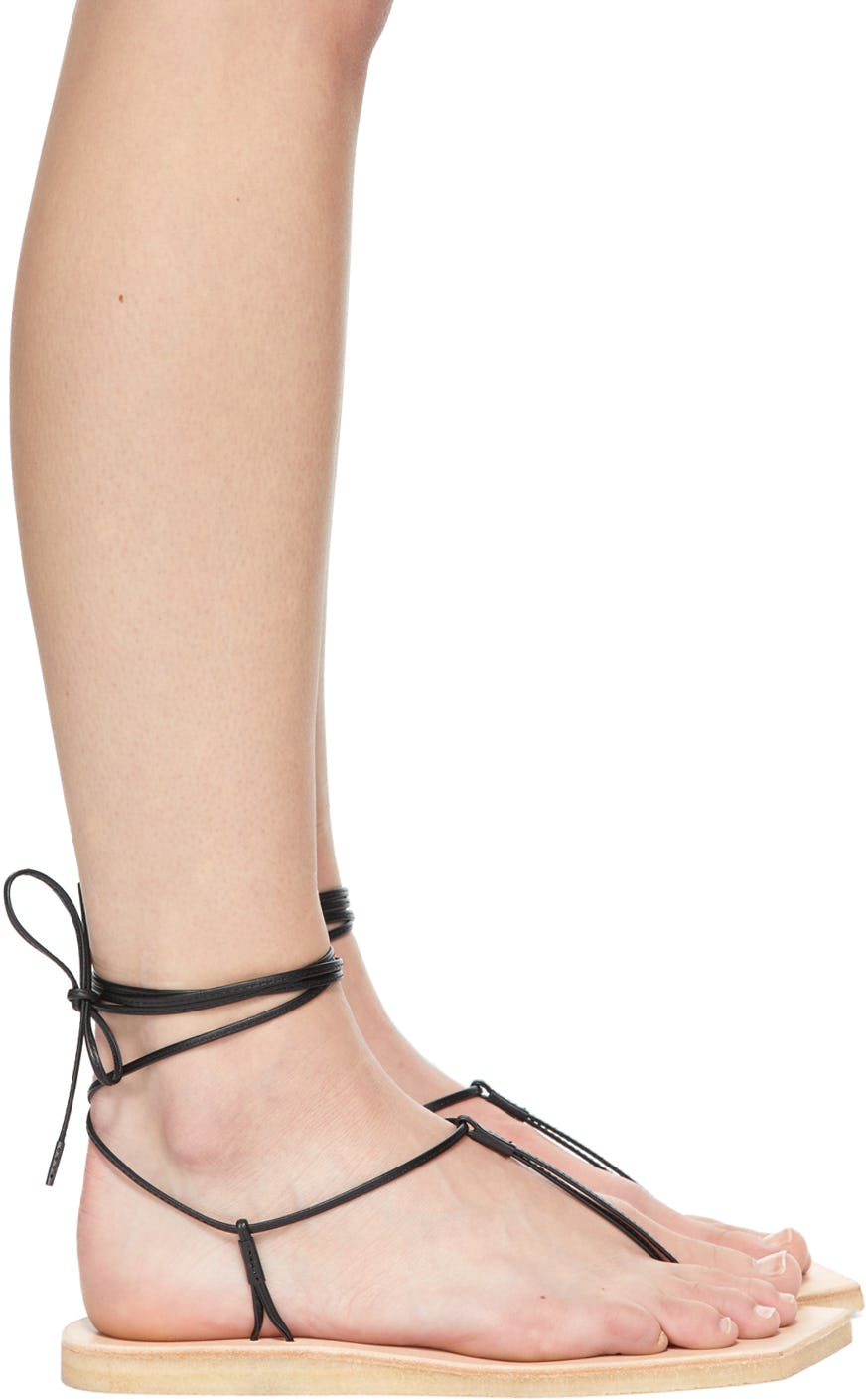 Black & Beige foot the coacher Edition Leather Lace-Up Sandals: image 1