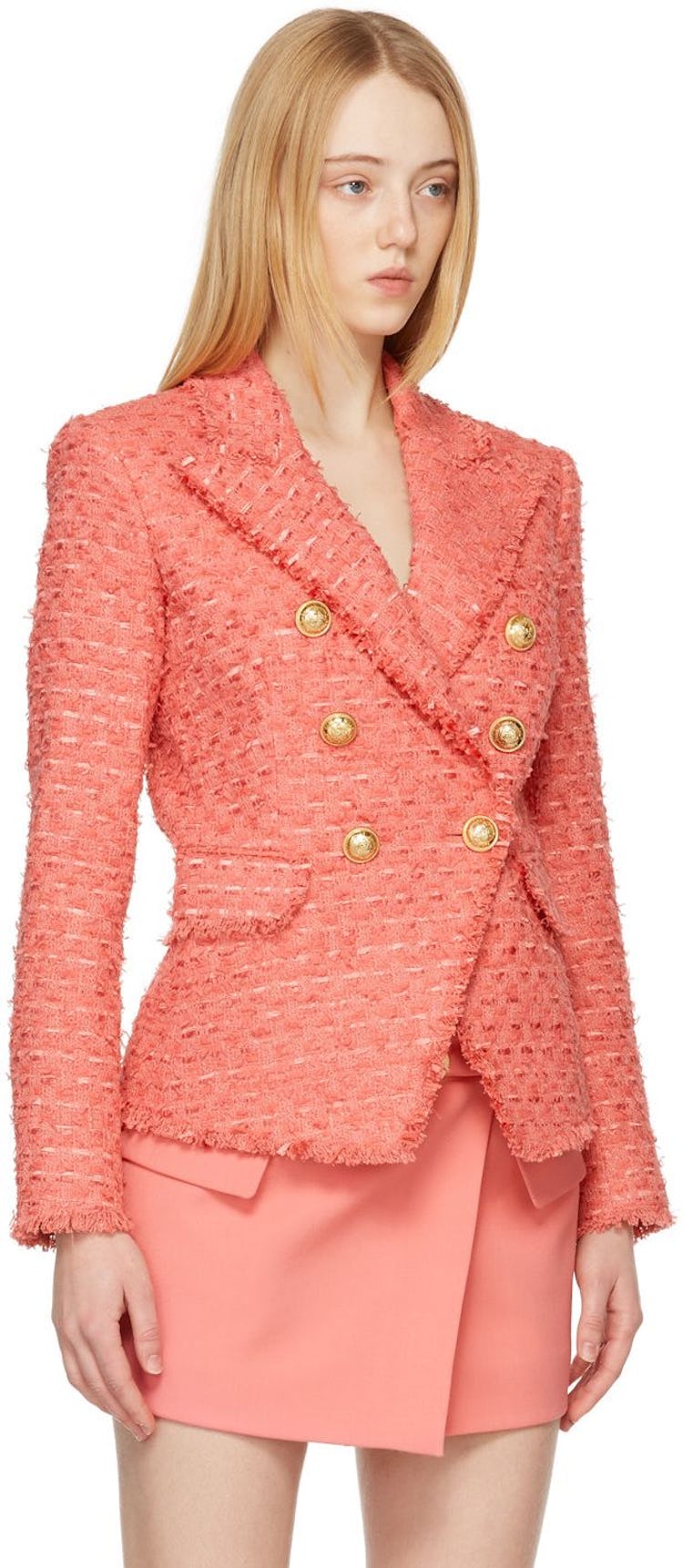 Pink Tweed Double-Breasted Blazer: additional image