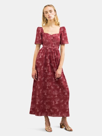 Beatrice Maxi Dress with Sweetheart Neckline / Ruby Red + Alabaster Cotton Toile: image 1