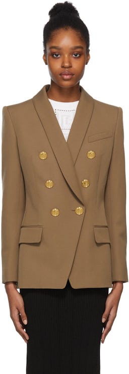 Tan Double-Breasted Blazer: image 1