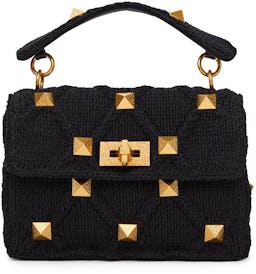 Black Knit Medium Roman Stud Bag: additional image