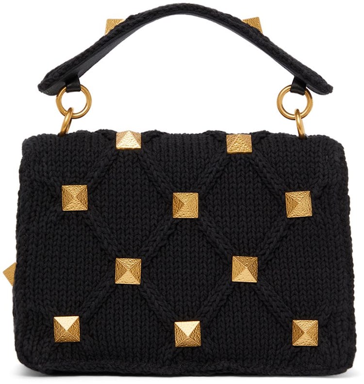 Black Knit Medium Roman Stud Bag: additional image
