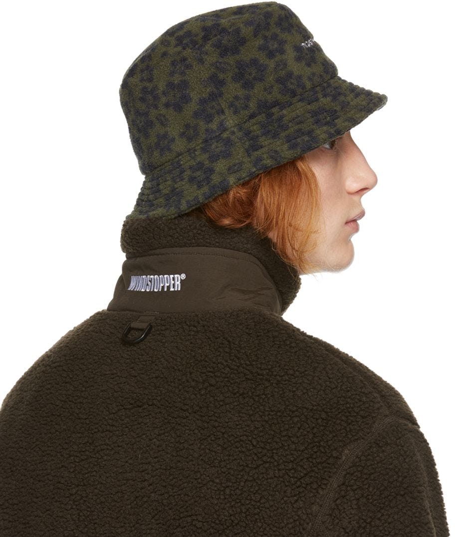 Green Fleece Floral Bucket Hat: image 1