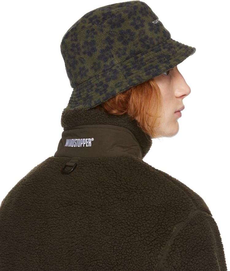 Green Fleece Floral Bucket Hat: image 1