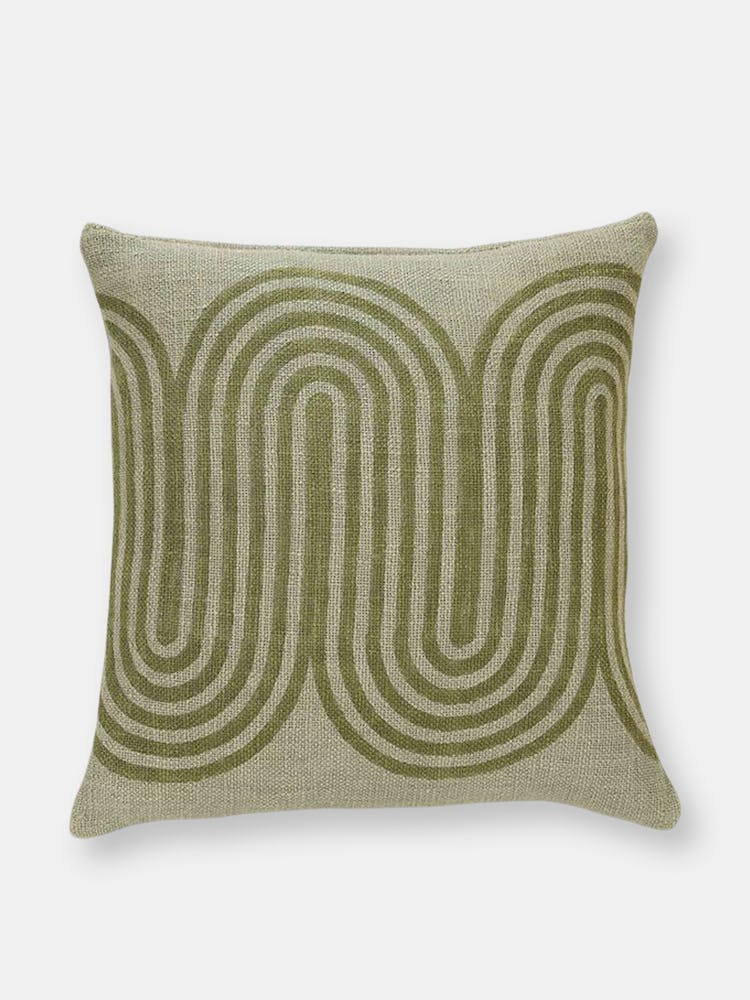 Block Printed Waves Throw Pillow, Winter Sage - 18x18 inch: image 1