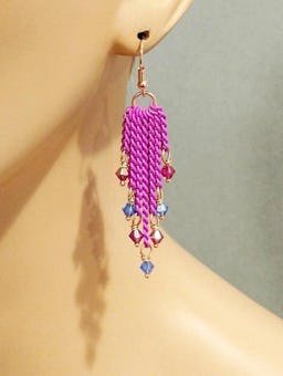 Hot Pink Tassel Chain Crystal Earrings: additional image