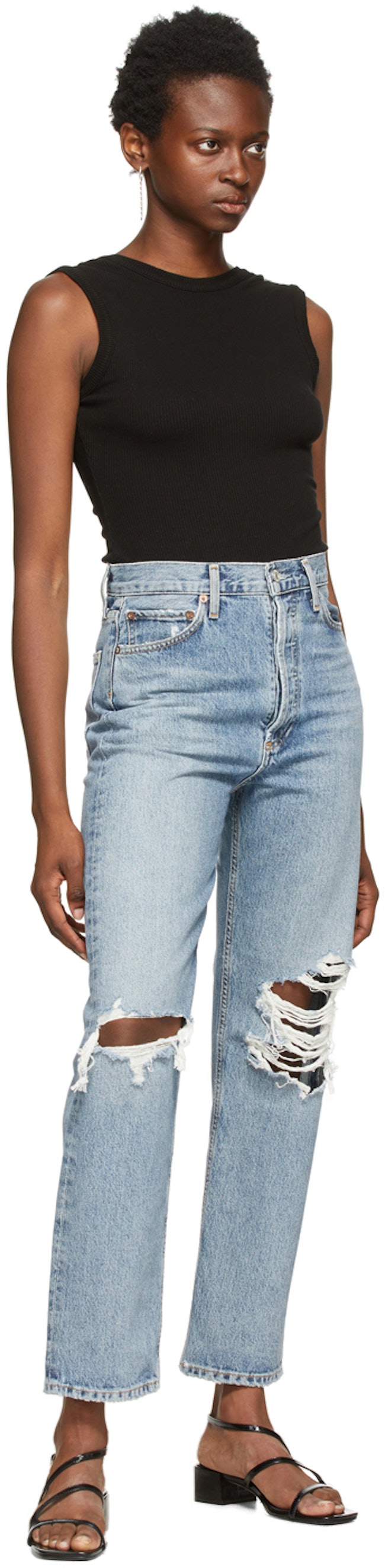 Blue Ripped '90s Pinch Waist High Rise Jeans: additional image