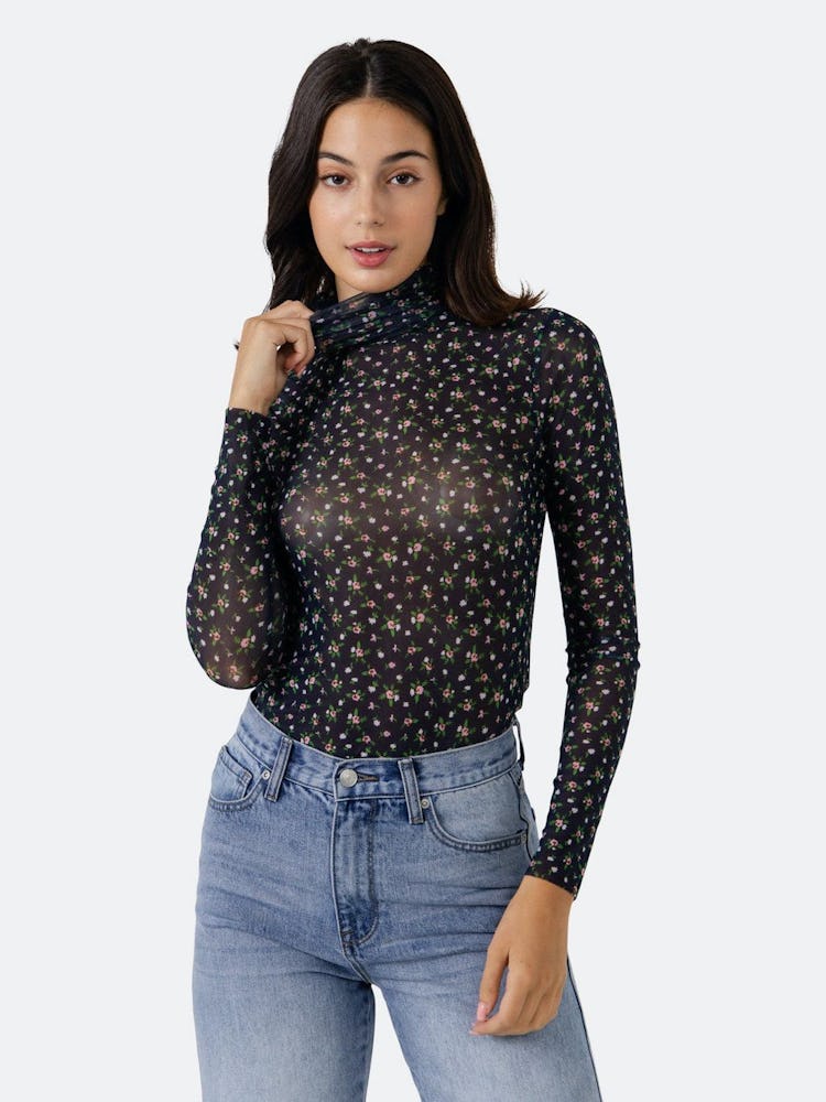 Floral Print Mesh Top: additional image