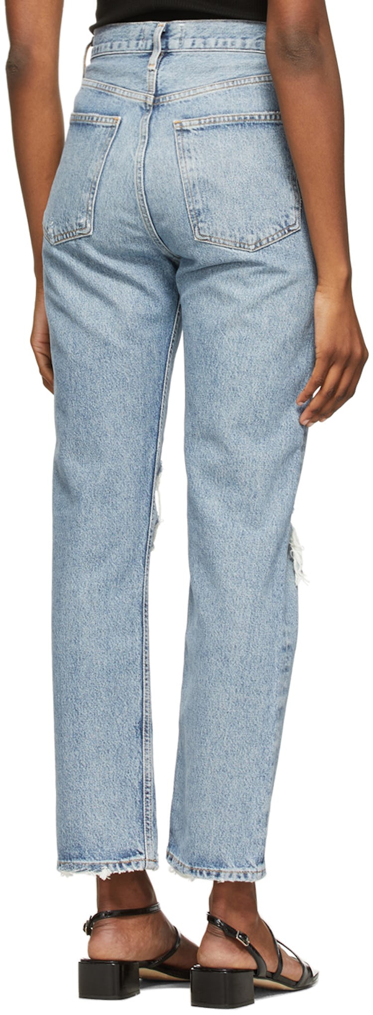 Blue Ripped '90s Pinch Waist High Rise Jeans: additional image