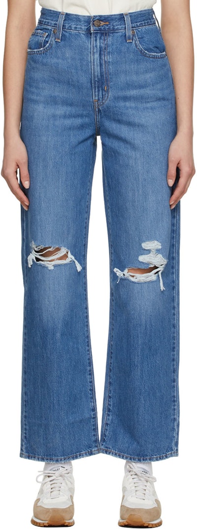 Blue High-Waisted Straight Jeans: image 1