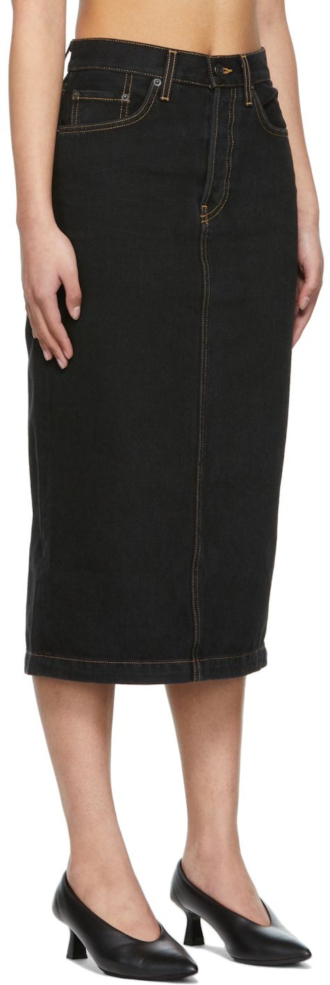 Black Denim Mid-Length Skirt: additional image