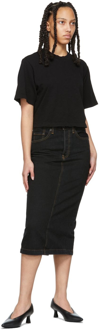 Black Denim Mid-Length Skirt: image 1