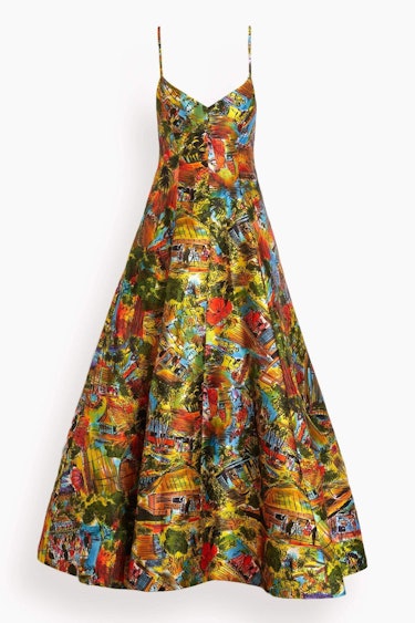 BBQ V-Neck Evening Gown in Sulfur Multi: image 1
